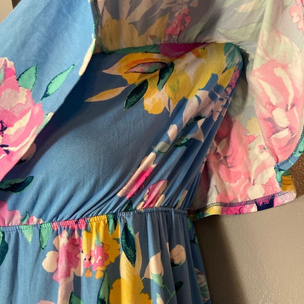 Blue Floral Strapless Maxi Dress - Picture 3 of 5